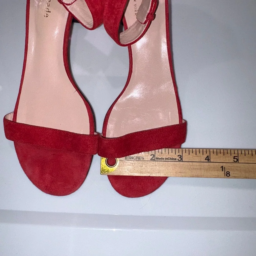 Suede Block Heel Ankle Strap Sandals Womens 6.5 Red Kate Spade